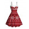 Holiday Couple Outfit Snowflake Zig Zag Geometric Print Faux Fur Dress and Christmas Elements Print Shirt Set - Rouge S | US 4
