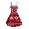 Holiday Couple Outfit Snowflake Zig Zag Geometric Print Faux Fur Dress and Christmas Elements Print Shirt Set - Rouge S | US 4