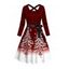 Christmas Dress Contrast Color Christmas Tree Print Crossover Belt A Line Holiday Dress - Rouge Vineux L | US 8-10