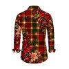 Men's Christmas Shirt Red Green Plaid Poinsettia Floral Print Button Up Long Sleeve Holiday Shirt - Rouge foncé 5XL