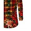 Men's Christmas Shirt Red Green Plaid Poinsettia Floral Print Button Up Long Sleeve Holiday Shirt - Rouge foncé 5XL