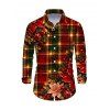 Men's Christmas Shirt Red Green Plaid Poinsettia Floral Print Button Up Long Sleeve Holiday Shirt - Rouge foncé 5XL