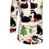 Men's Christmas Shirt Black Cat with Hat Christmas Tree Print Button Up Long Sleeve Holiday Shirt - Beige 5XL