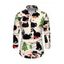 Men's Christmas Shirt Black Cat with Hat Christmas Tree Print Button Up Long Sleeve Holiday Shirt - Beige 5XL