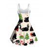Christmas Dress Black Cat with Hat Christmas Tree Print Faux Fur A Line Holiday Dress - Beige M | US 6