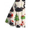 Christmas Dress Black Cat with Hat Christmas Tree Print Faux Fur A Line Holiday Dress - Beige M | US 6