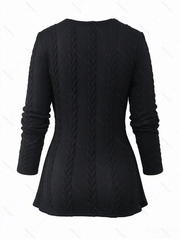 Gothic Faux Twinset Top Cable Knit Grommet Lace Up Long Sleeve 2 In 1 Top - Noir S | US 4
