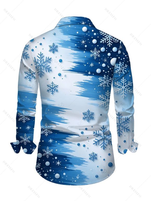 Men's Christmas Shirt Colorblock Snowflake Print Button Up Long Sleeve Holiday Shirt - Bleu Ciel 5XL