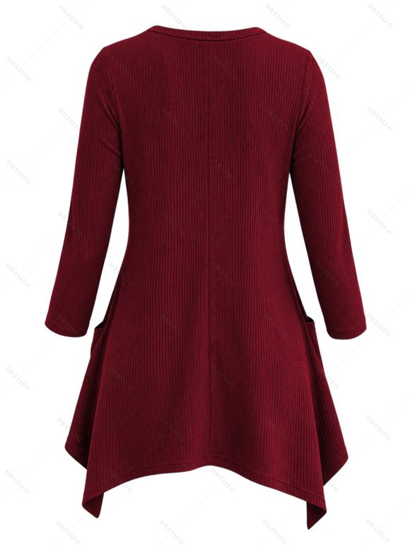 Daily Top Floral Decor Sweetheart Neck Ruched Handkerchief Hem 3/4 Sleeve Top - Rouge Vineux XXL | US 14