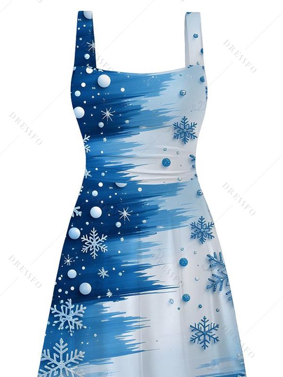 Christmas Dress Colorblock Snowflake Print Pocket Square Neck A Line Holiday Dress - Bleu Poudre XXL | US 14