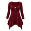Daily Top Floral Decor Sweetheart Neck Ruched Handkerchief Hem 3/4 Sleeve Top - Rouge Vineux S | US 4