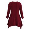 Daily Top Floral Decor Sweetheart Neck Ruched Handkerchief Hem 3/4 Sleeve Top - Rouge Vineux S | US 4