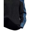 Casual Top Faux Denim Colorblock Patchwork Cold Shoulder Long Sleeve Top - Noir XXL | US 14