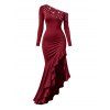 Vintage Dress Skew Neck Beaded Long Ruffle Split Sleeve Mermaid Long Dress - Rouge Vineux M | US 6