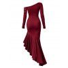 Vintage Dress Skew Neck Beaded Long Ruffle Split Sleeve Mermaid Long Dress - Rouge Vineux XL | US 12