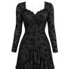 Vintage Western Style Dress Flocked Floral Mesh Scalloped High Low Dress - Noir L | US 8-10