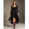 Vintage Western Style Dress Flocked Floral Mesh Scalloped High Low Dress - Noir XL | US 12