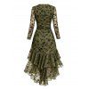 Vintage Western Style Dress Flocked Floral Mesh Scalloped High Low Dress - Olive Verte M | US 6