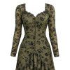Vintage Western Style Dress Flocked Floral Mesh Scalloped High Low Dress - Olive Verte XXL | US 14