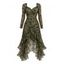 Vintage Western Style Dress Flocked Floral Mesh Scalloped High Low Dress - Noir XL | US 12