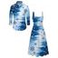 Christmas Couple Outfit Colorblock Snowflake Print Pocket Square Neck A Line Dress and Long Sleeve Shirt Holiday Set - Bleu Ciel S | US 4