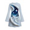 Christmas Couple Outfit 3D Snowscape Elk Christmas Tree Snowflake Print Bell Sleeve A Line Dress and Long Sleeve Shirt Holiday Set - Bleu Poudre S | US 4