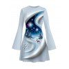 Christmas Couple Outfit 3D Snowscape Elk Christmas Tree Snowflake Print Bell Sleeve A Line Dress and Long Sleeve Shirt Holiday Set - Bleu Poudre S | US 4