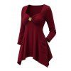 Daily Top Floral Decor Sweetheart Neck Ruched Handkerchief Hem 3/4 Sleeve Top - Rouge Vineux XL | US 12