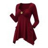 Daily Top Floral Decor Sweetheart Neck Ruched Handkerchief Hem 3/4 Sleeve Top - Rouge Vineux XXL | US 14