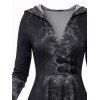 Winter Hooded Top Ombre Washed Print Buckle Long Sleeve Handkerchief Hem Long Top with Hood - Noir XXL | US 14