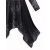 Winter Hooded Top Ombre Washed Print Buckle Long Sleeve Handkerchief Hem Long Top with Hood - Noir XXL | US 14
