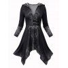 Winter Hooded Top Ombre Washed Print Buckle Long Sleeve Handkerchief Hem Long Top with Hood - Noir XXL | US 14