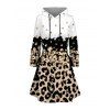 Casual Hoodie Dress Colorblock Leopard Sequined Print Lace Up Drawstrings A Line Dress with Hood - Blanc M | US 6