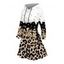 Casual Hoodie Dress Colorblock Leopard Sequined Print Lace Up Drawstrings A Line Dress with Hood - Blanc M | US 6