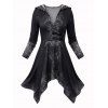Winter Women Outfit Ombre Washed Print Buckle Long Sleeve Handkerchief Hem Long Hooded Top and Skinny Leggings Set - Noir S | US 4