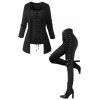 Gothic Women Outfit Cable Knit Grommet Lace Up Long Sleeve Faux Twinset Top and Skinny Leggings Set - Noir S | US 4