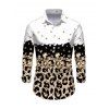 Men's Casual Shirt Colorblock Leopard Sequined Print Button Up Long Sleeve Shirt - Blanc S