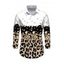 Men's Casual Shirt Colorblock Leopard Sequined Print Button Up Long Sleeve Shirt - Blanc 4XL