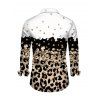 Men's Casual Shirt Colorblock Leopard Sequined Print Button Up Long Sleeve Shirt - Blanc 5XL