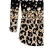Men's Casual Shirt Colorblock Leopard Sequined Print Button Up Long Sleeve Shirt - Blanc 4XL