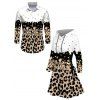 Winter Couple Outfit Colorblock Leopard Sequined Print Lace Up Drawstrings A Line Hoodie Dress and Long Sleeve Shirt Set - Blanc S | US 4