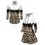 Winter Couple Outfit Colorblock Leopard Sequined Print Lace Up Drawstrings A Line Hoodie Dress and Long Sleeve Shirt Set - Blanc S | US 4