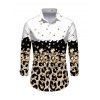 Winter Couple Outfit Colorblock Leopard Sequined Print Lace Up Drawstrings A Line Hoodie Dress and Long Sleeve Shirt Set - Blanc S | US 4