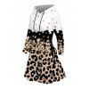 Winter Couple Outfit Colorblock Leopard Sequined Print Lace Up Drawstrings A Line Hoodie Dress and Long Sleeve Shirt Set - Blanc S | US 4