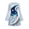 Christmas Dress 3D Snowscape Elk Christmas Tree Snowflake Print Bell Sleeve A Line Holiday Dress - Bleu Poudre M | US 6