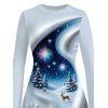 Christmas Dress 3D Snowscape Elk Christmas Tree Snowflake Print Bell Sleeve A Line Holiday Dress - Bleu Poudre M | US 6
