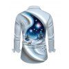 Men's Christmas Shirt 3D Snowscape Elk Christmas Tree Snowflake Print Button Up Long Sleeve Holiday Shirt - Bleu Poudre 5XL
