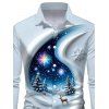 Men's Christmas Shirt 3D Snowscape Elk Christmas Tree Snowflake Print Button Up Long Sleeve Holiday Shirt - Bleu Poudre 5XL