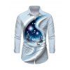 Men's Christmas Shirt 3D Snowscape Elk Christmas Tree Snowflake Print Button Up Long Sleeve Holiday Shirt - Bleu Poudre 5XL