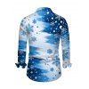 Men's Christmas Shirt Colorblock Snowflake Print Button Up Long Sleeve Holiday Shirt - Bleu Ciel 5XL